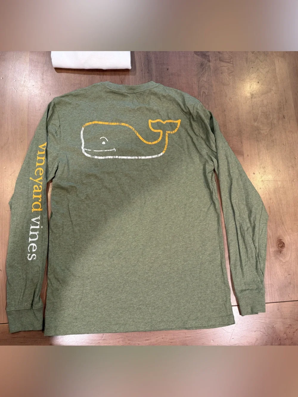 Vineyard Vines Olive Green Long-Sleeve Pocket Tee with Yellow Logo